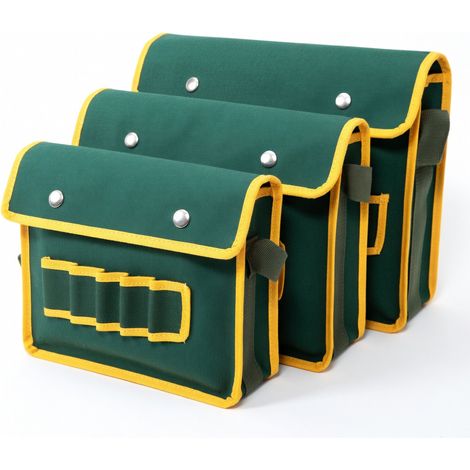 Bolsa de herramientas de lona gruesa verde, modelo grande 45 x 12 x 35 cm (5 bolsillos) (1/5)