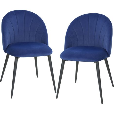 HOMCOM Set di 2 Sedie da Cucina in Velluto con Schienale a Conchiglia, Blu