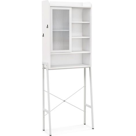 Meuble de toilettes avec porte en acrylique coulissante et étagères réglables 63 x 29 x 170 cm - blanc (1/5)