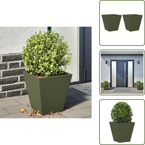 vidaXL Jardinières 2 pcs vert olive 30x30x30 cm acier (1/5)