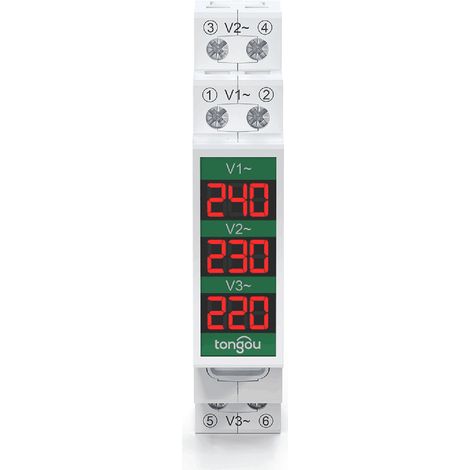 Voltmetro trifase 60-450V, indicatore di tensione modulare, display digitale a 3 LED, per uso domestico. (1/5)