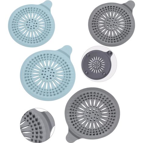 Lot de 4 récupérateurs de cheveux en silicone avec ventouse pour salle de bain, baignoire et cuisine (bleu et gris) (1/5)