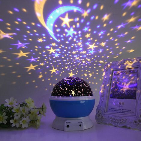 Lampada proiettore sferica girevole con cielo stellato, luce notturna a LED per comodino. (1/3)