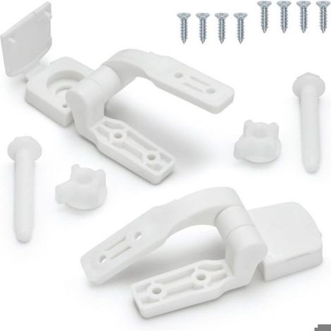 Charniere Siege Toilette - Plastique Blanc - Fixation Cuve Toilette - Compatible Majorite Sieges - Lot de 2 (1/4)