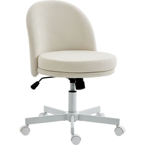 Fauteuil de bureau réglable en hauteur, chaise de travail en velours aspect chenille, siège de maquillage à bascule, couleur crème (1/5)