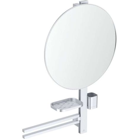 Ideal Standard ALU+ - Specchio cosmetico con portasciugamani, mensola e bicchiere per spazzolini e dentifricio, argento BD587SI (1/4)