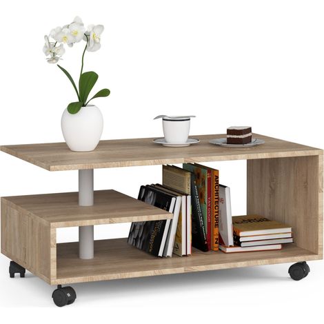 Roll-Couchtisch AKORD VINI Kaffeetisch Sonoma-Eiche 90 cm B90 x H40 x T51 cm (1/5)