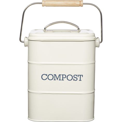 KitchenCraft Living Nostalgia, Contenedor de Abono para Cocina, Metal, 16.5cm x 12 x 24cm, Crema Antiguo