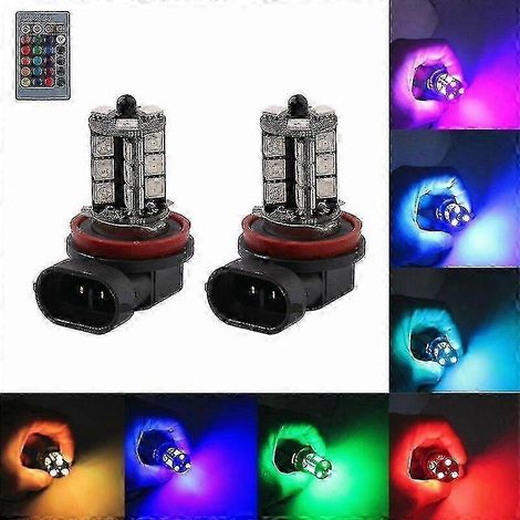 Paquete de 2 bombillas LED RGB multicolor para faros antiniebla H8/H11 con control remoto - Edición de repuesto Lamp-hao 0618