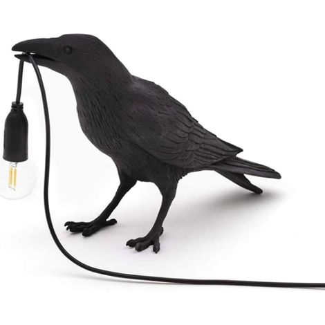 Lampe de table en résine pour chambre à coucher, bureau, table de chevet, applique murale, style corbeau - Noir et blanc (1/3)