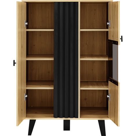Armoire d'appoint et vitrine avec éclairage LED, 80 x 120 x 40 cm, noir et imitation bois (1/5)