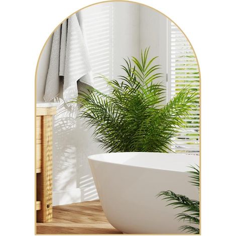 Miroir mural arqué miroir de salle de bain avec cadre en alliage d'aluminium pour chambre salon entrée 50 × 70 cm or