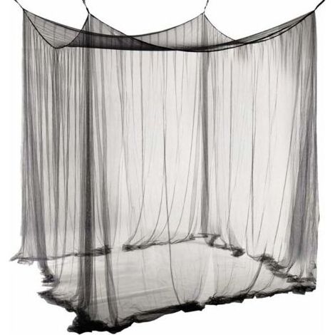 Moustiquaire de Lit Double Ciel de Lit Rectangulaire Grande Moustiquaire Noir Simple d'Eté avec 4 Ouvertures Baldaquin Rideaux de Lit 190cm(W) x210cm(L) x240cm(H) Répulsif Pour Les Insectes (1/4)