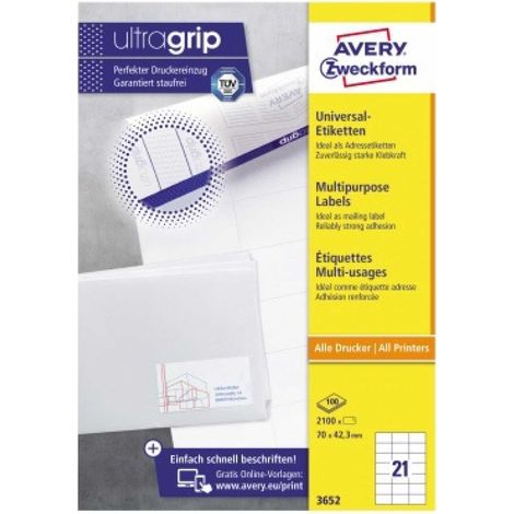 Universaletikett ultragrip 70 x 42,3 mm (B x H) nicht wieder ablösbar Papier weiß 2.100 Etik./Pack. (1/5)