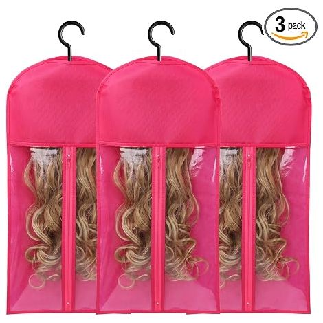 Lot de 3 sacs de rangement pour perruques avec cintre – Support pour extensions capillaires et perruques – Sacs de rangement avec cintre – Porte-perruques pour plusieurs perruques, extensions capillai (1/5)