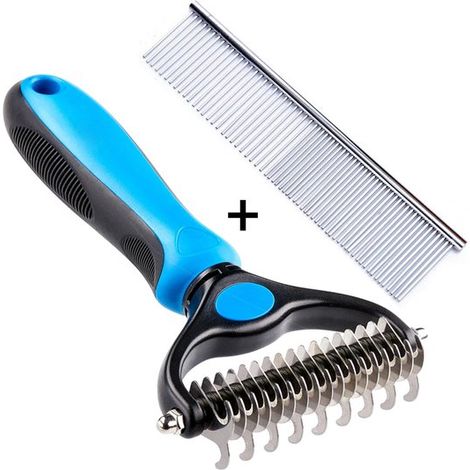 Peigne double face pour sous-poil + peigne démêlant à poils fins et à poils grossiers (20 cm) pour chien - Ensemble de 2 brosses pour chien - Peigne anti-nœuds - Brosse pour chien contre les nœuds et  (1/5)