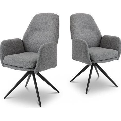 Bon Furni Chaises 360° Pivotantes Tissu Effet Lin Gris clair, Lot de 2