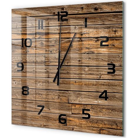 Grande Horloge Murale Carrée en Verre Sans Cadre Silencieuse Design Moderne Salon Mur en bois 60x60 cm (1/5)