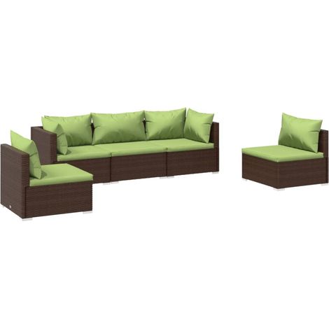 5-tlg. Garten-Lounge-Set mit Kissen Poly Rattan Braun vidaXL (1/5)