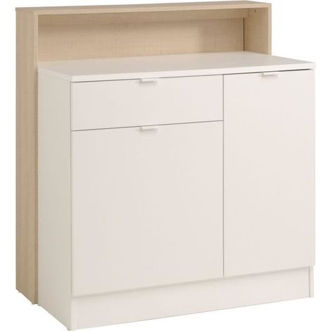 KEY - Meuble multifonctions - Module cuisine 2 portes 1 tiroir / Bar / Travail - 103,5 x 59 x 115 cm - Chene / Blanc - PARISOT (1/5)