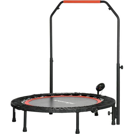 Mini Trampoline avec guidon réglable en hauteur et moniteur LCD en acier noir et rouge, diamètre 102 cm, hauteur ajustable 99-123 cm (1/5)
