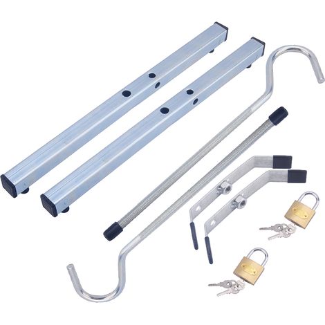 Support échelle pour galerie de toit universel verrouillable Acier inoxydable robuste Antivol avec 2 cadenas inclus (1/5)