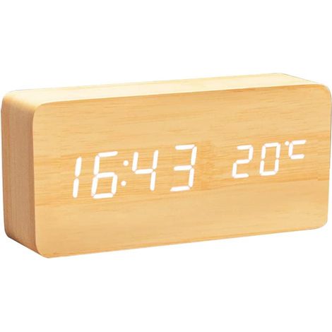 Orologio digitale in legno - Sveglia multifunzione a LED con visualizzazione di ora, data e temperatura. (1/5)