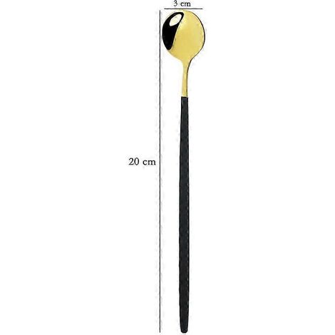 Ensemble de 4 cuillères à glace, dessert et thé en acier inoxydable à long manche (20 cm), cuillères à café colorées, couverts de cuisine, ZJY noir et or (1/5)