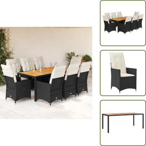 The Living Store 9-tlg. Garten-Essgruppe mit Kissen Schwarz Poly Rattan - Gartensets - Gartenmöbel - Esstisch - Lounge Set - Outdoor Möbel (1/5)