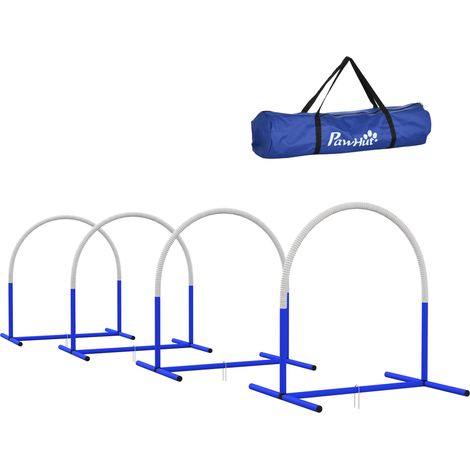 Agility-Set für Hunde, Hundetraining, 4 Bögen, für Einsteiger, mit Tragetasche, blau+weiß, 88 x 64 x 95cm