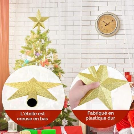 Mini étoile à paillettes de 15 cm pour sapin de Noël, incassable, idéale pour les fêtes ou la décoration intérieure. (1/3)