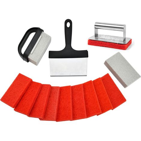 Ensemble de 15 outils de nettoyage pour barbecue, kit de nettoyage pour plaque de cuisson, kit de nettoyage plat pour barbecue avec briques et grattoir pour plaque de cuisson (1/5)