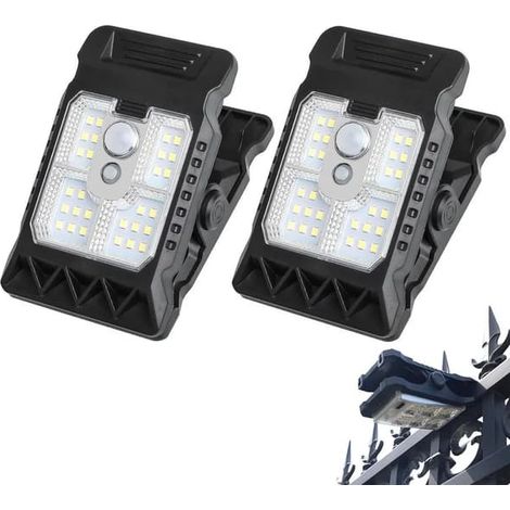 Deux lampes solaires avec détecteurs de mouvement, éclairage extérieur LED, 3 modes, sans fil, étanches IP65, avec pinces, pour clôtures, jardins et camping (1/5)