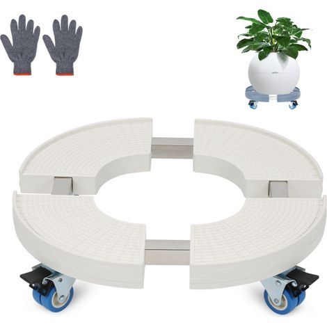 SWANEW Carrello per piante sottobicchiere bianco sottobicchiere mobile stabile da esterno rotondo da 38 cm a 52 cm (1/5)