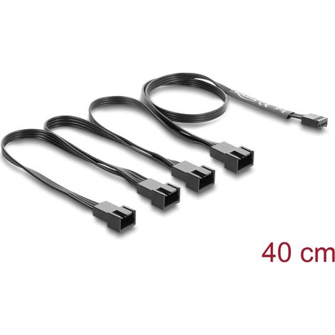 Delock Lüfterkabel Splitter 1 x 4 Pin PWM Buchse zu 4 x 4 Pin PWM Stecker schwarz  40 cm Länge mit 20 cm Abzweigen