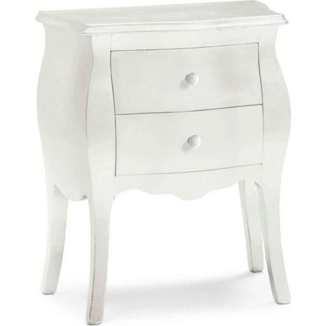 Comodino in Legno Bombato 2 Cassetti bianco opaco