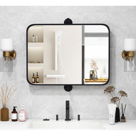 30x22 Pouces Miroir Mural Rectangulaire Inclinable pour Salle de Bain et Chambre - Cadre Métal Noir Antirouille Pivotant (1/5)
