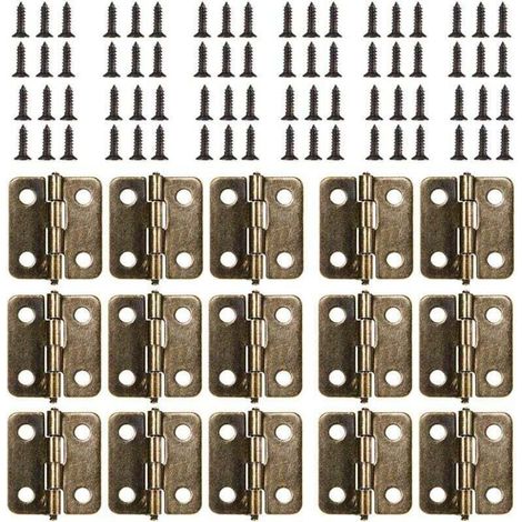 18 x 15 mm Flachscharnier, 50 Stück Mini-Retro-Scharniere in Antikbronze, robuste und langlebige Türscharniere mit 200 Schrauben für Schachteln, Schmuckkästchen, Schränke, DIY-Zubehör (Bronze) (1/4)