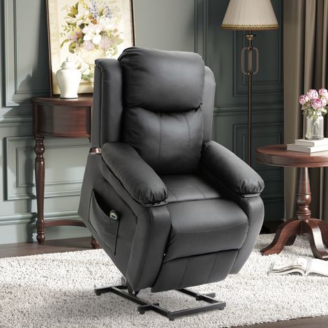 Fauteuil releveur électrique fauteuil relax électrique avec repose-pied télécommande et 2 pochettes 76x90x105cm noir (1/5)