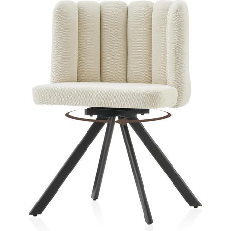 Esszimmerstuhl mit 360° Drehung, 52cm Sitzfläche, Leinen Beige (1/5)