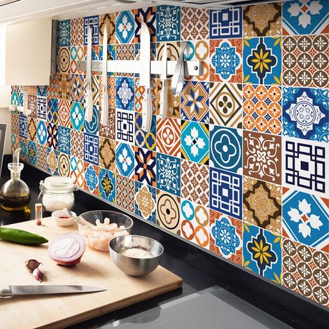 Sticker Mural Carrelage adhésif Cuisine Salle de Bain - 24 STICKERS CARREAUX DE CIMENT CRIFITIO - 24stickers20x20cm (1/5)
