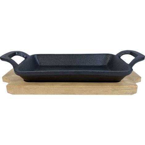 Gusseisenkuss® Gusseisenpfanne mit Griffen und Holzuntersetzer 22,5x10 cm Gusspfanne