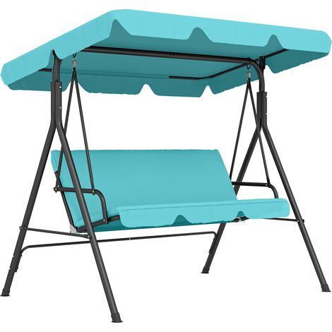 Altalena da giardino a 3 posti, blu-verde, con tettuccio regolabile e struttura in acciaio, dimensioni 172x110x153 cm.