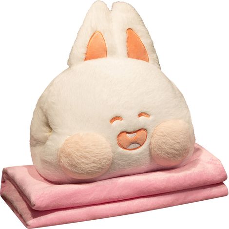 Oreiller de voyage en peluche avec couverture et poche chauffante - Lapin doux pour maison, bureau et déplacements (1/5)