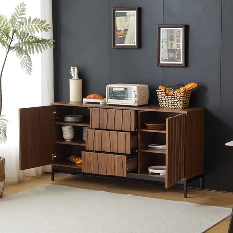 Moderner Sideboard, 3 Schubladen und 2 Verstellbare Regale, Lamellendesign, für Küche und Wohnzimmer, MDF, 150×40×80 cm (1/5)