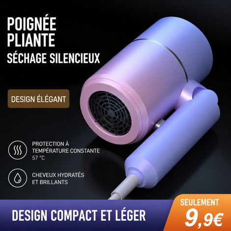 Sèche-cheveux pliable compact 800W moteur DC avec concentrateur d'air chaud et froid câble 1,5 m 80 g – Livraison gratuite (1/5)
