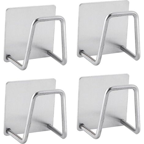 Set of 4 self-adhesive sponge holders for the kitchen, drill-free installation, stainless steel, rustproof and waterproof, silver