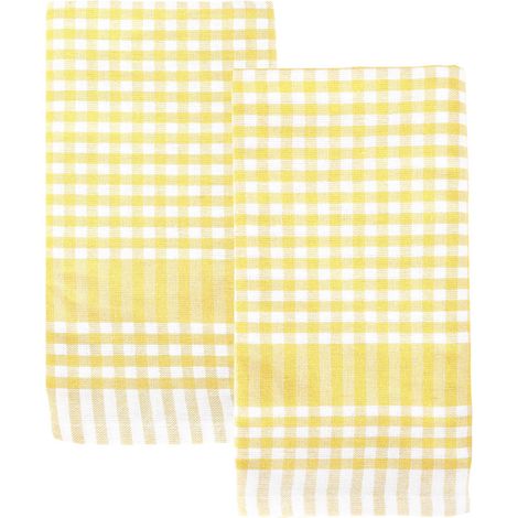 2 Torchons Cuisine Vichy Jaune Linge Table Tissu Chiffons Carreaux Serviettes Absorbantes Coton Doux Séchage Rapide 45x70cm