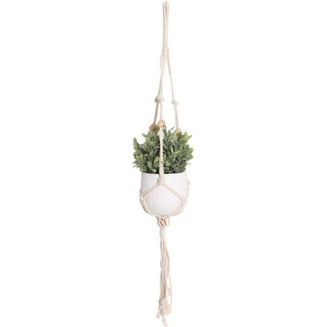 Support Pour Pot De Fleurs - Corde Coton Naturel - Suspension Plafond Intérieur Extérieur - Adapté Pot Jusqu'à 23 cm - 1 Pièce (1/5)