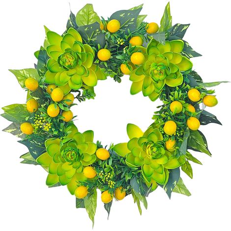 Künstlicher Zitronenblütenkranz, 45 cm, zum Aufhängen an der Tür, als Geschenk zum Muttertag im Sommer. (1/3)